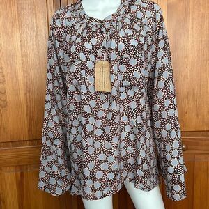 Royalton 1XL Silk Blouse Abstract Print Wide Arms Pullover